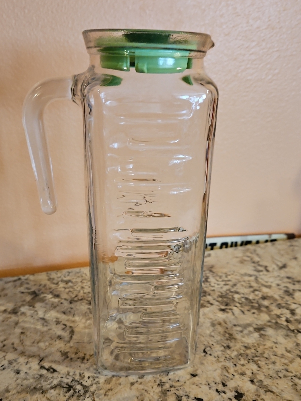 Vintage Glass Pitcher With Green Lid